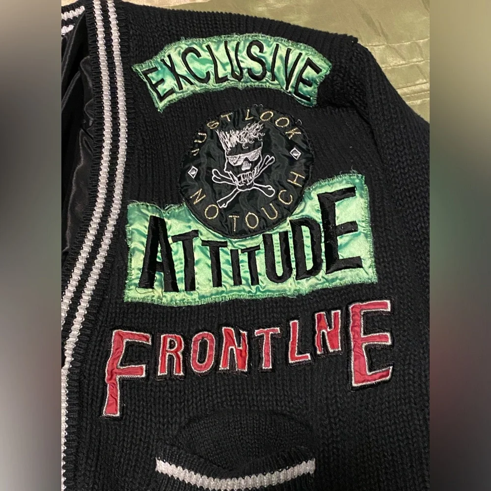 Men's Rare! Vintage Punk/New Wave Black Graphic Button Down Sweater Medium size
